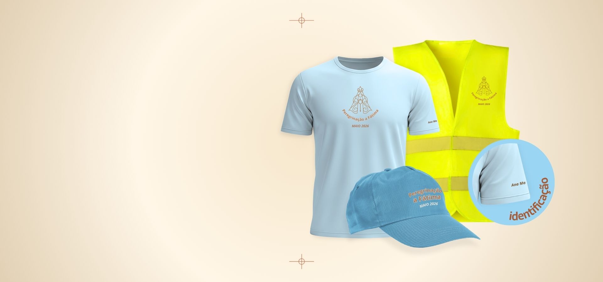 T-shirt, Colete Refletor e boné estampado com motivos de peregrinação